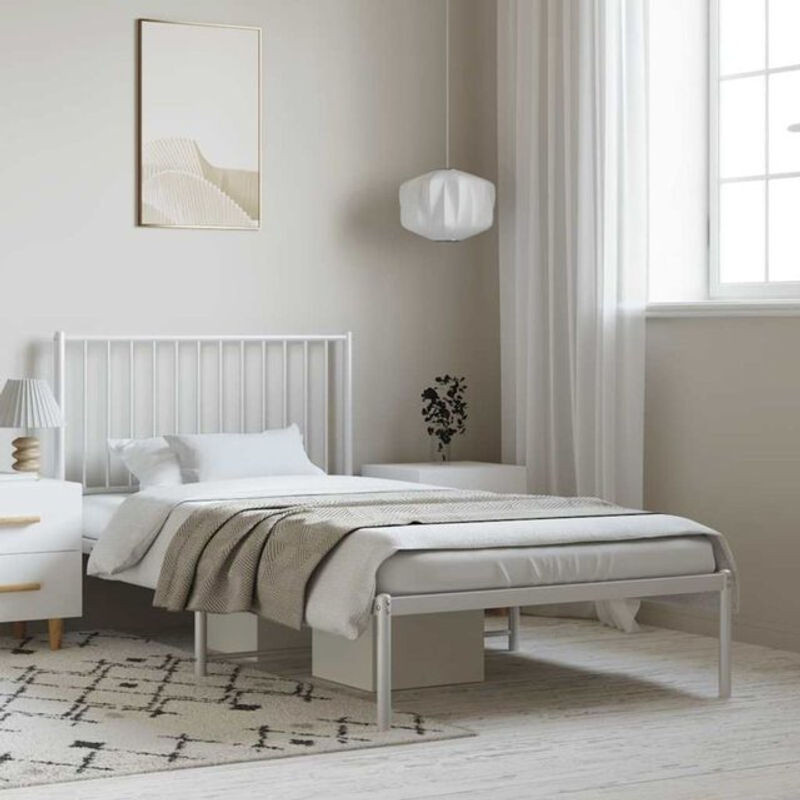 Vidaxl Metallbett mit Kopfteil in Weiß, klassisch und minimalistisch, B/T/H: 100 x 200 x 90,5 cm - Bild 1