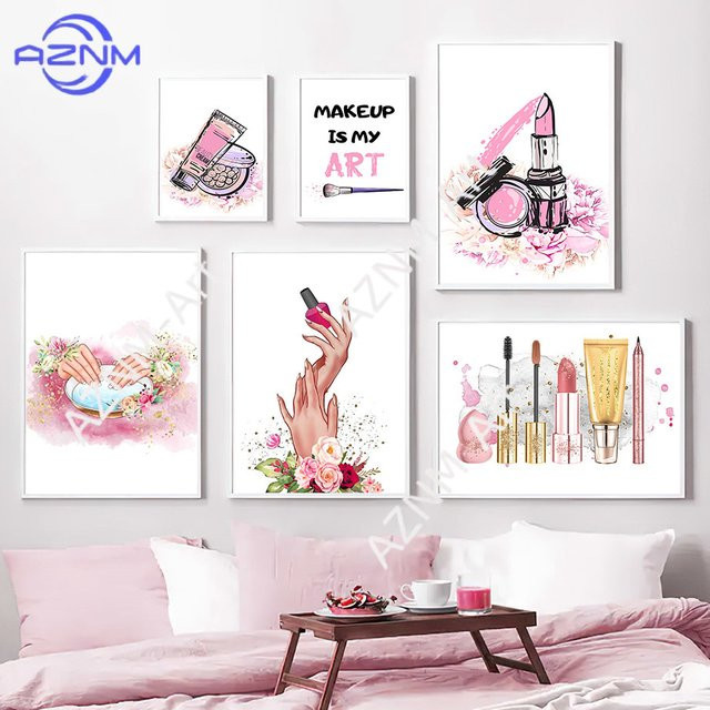 KAYOU Wandkunst Nordic Poster für dein Nagelstudio mit Make-up-Motiven und Lippenstift in Mehrfarbig - Bild 1