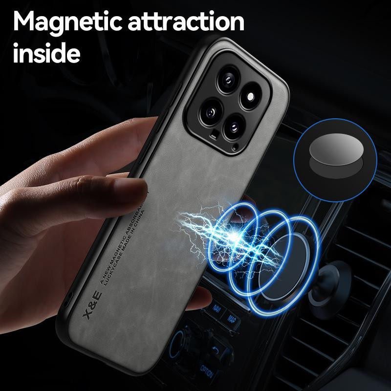 Magnetische Leder-Schutzhülle für Xiaomi 14 und Xiaomi 14 Pro, stoßfeste Handyhülle mit weicher Rückseite - Bild 2