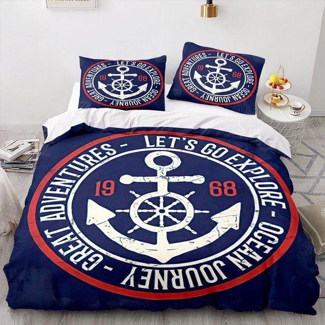 Lodestar Bettwäsche-Set mit Anker-Motiv in Blau, Microfaser, B/H: 180 x 210 cm - Bild 1