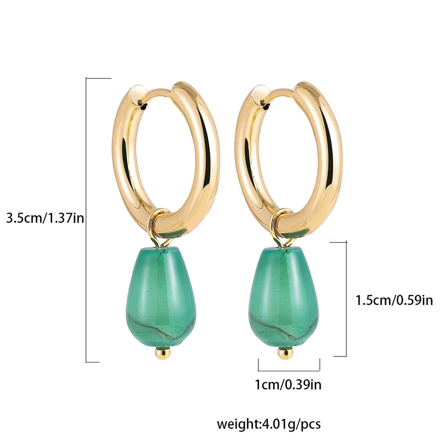 Erpels Ohrringe, Edelstahl, 18K vergoldet, grüne Natursteine, Damen - Bild 3