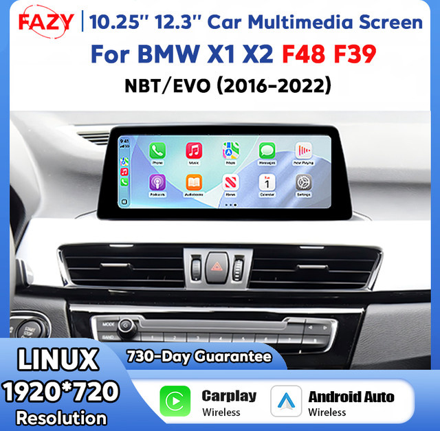 FAZY Auto-Multimedia-Bildschirm mit Linux für BMW X1 F48 und X2 F39 (2016-2022), 10,25 Zoll bis 12,3 Zoll, 1920x720 Auflösung, Android Auto und Wireless CarPlay, Schwarz - Bild 1