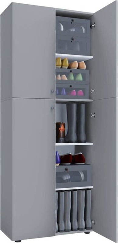 VCM Schuhschrank Lona Allzweckschrank in Grau und Weiß mit 4 Drehtüren, B/H/T: 70 x 184 x 40 cm - Bild 2