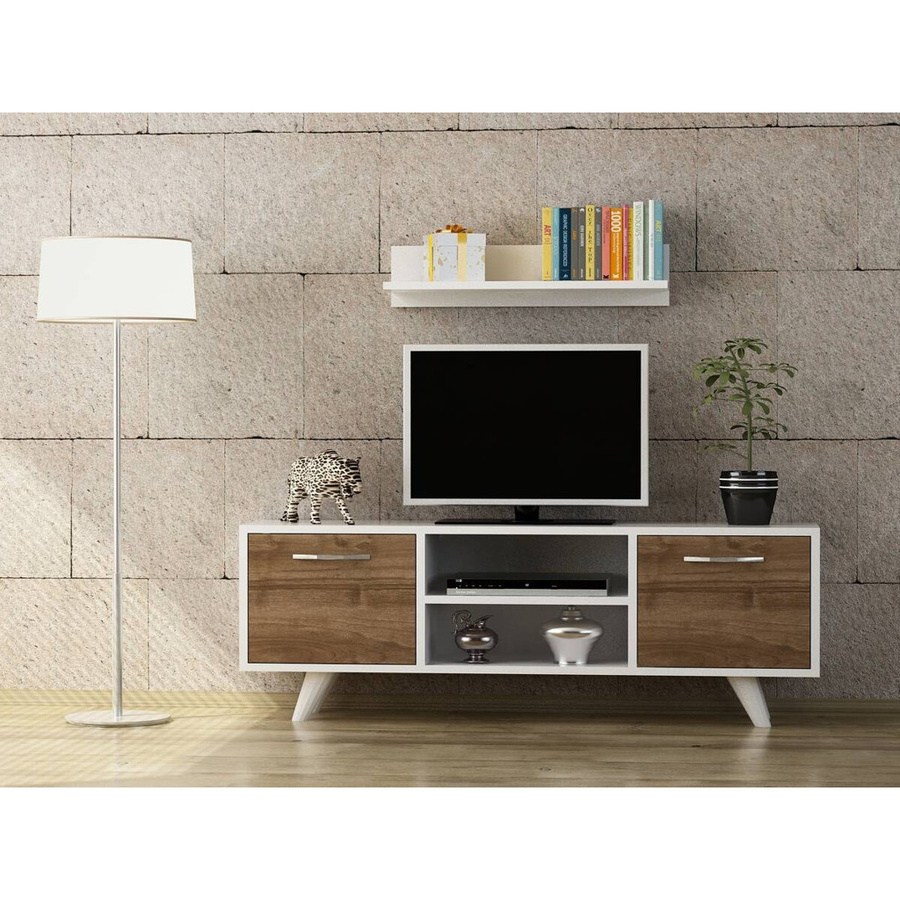 Wohnwand Likya in Weiß und Walnuss-Nachbildung mit B/H/T: 120 x 41 x 25 cm - Bild 2
