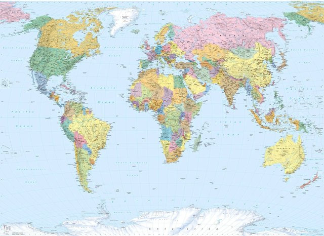 Komar Fototapete World Map bunt aus Spezialpapier B/H: 270 x 188 cm - Bild 1
