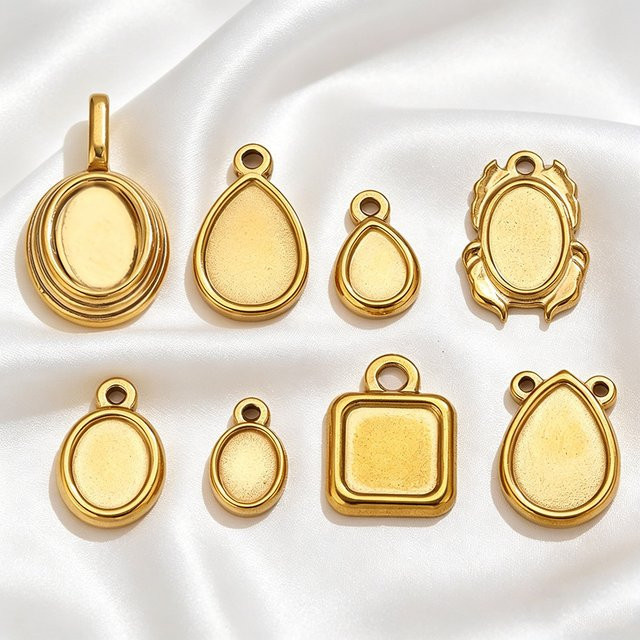 Aiovlo Anhänger Edelstahl, Gold, quadratisch, oval, geometrisch - Bild 1