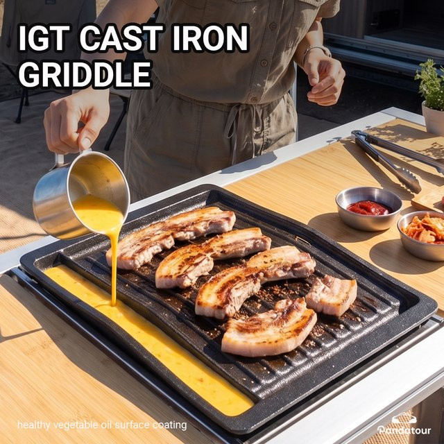 Pandatour IGT Gusseisen-Grillpfanne Schwarz, antihaftbeschichtete geriffelte Bratpfanne für Steak und BBQ, kompatibel mit rechteckiger Grillplatte - Bild 1