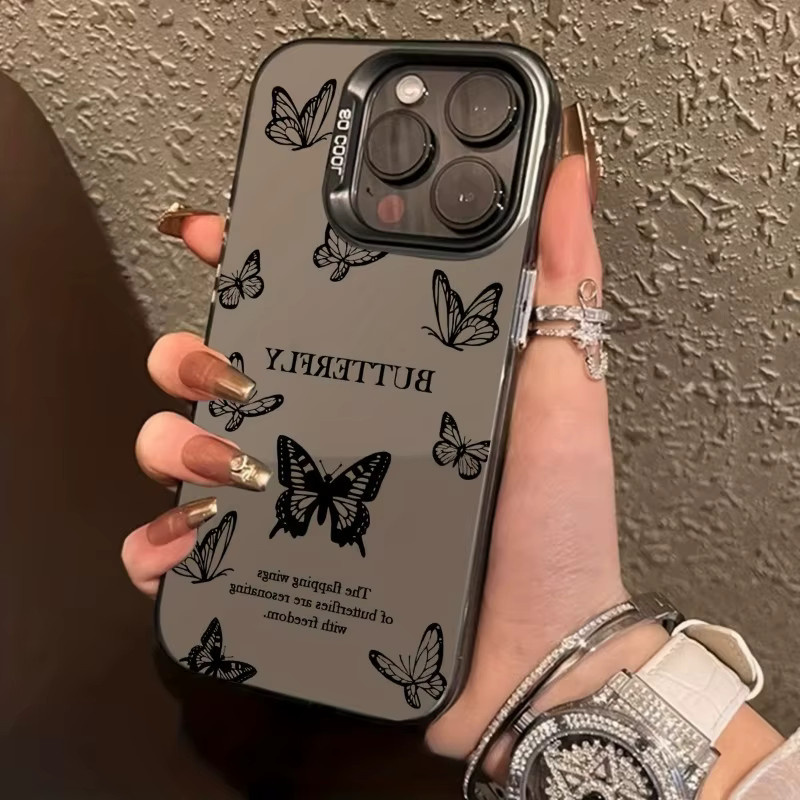 Schwarze iPhone Handyhülle mit Schmetterlingsmuster aus galvanisiertem Laser-TPU für Apple iPhone 17 16 15 14 13 12 11 Pro Max Plus Mini und andere Modelle - Bild 2