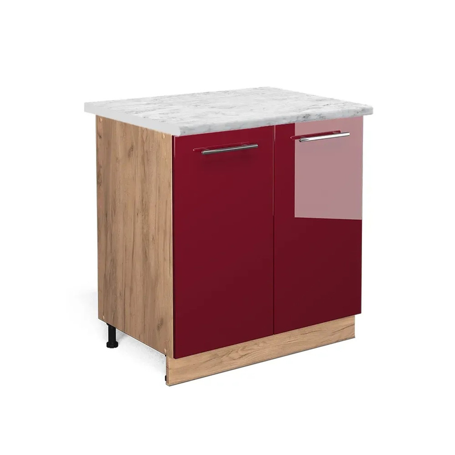 Vicco Spülenunterschrank Fame-Line Bordeaux Hochglanz in Goldkraft Eiche mit Regal, B/T/H: 80 x 60 x 82 cm - Bild 2