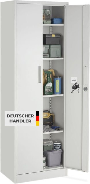 tectake Aktenschrank Brandon aus pulverbeschichtetem Stahl in Grau mit abschließbaren Türen und verstellbaren Zwischenböden, B/T/H: 60 x 40 x 180,5 cm - Bild 1