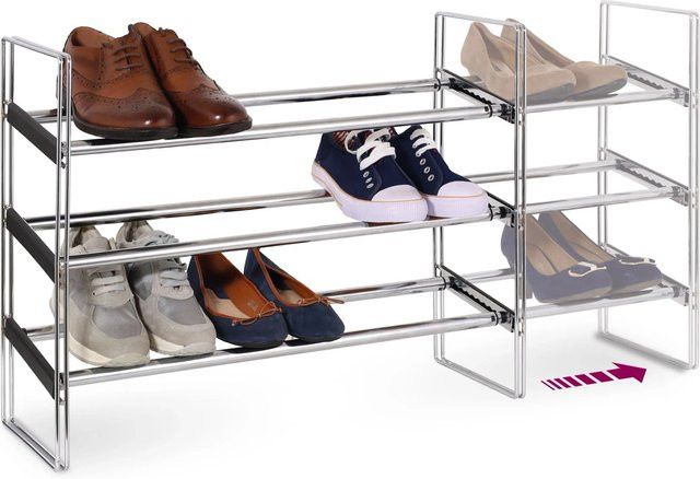Domopak Living Schuhregal aus Metall mit 3 Ebenen, ausziehbar, Farbe Silber, Breite: 64 cm bis 119 cm - Bild 1