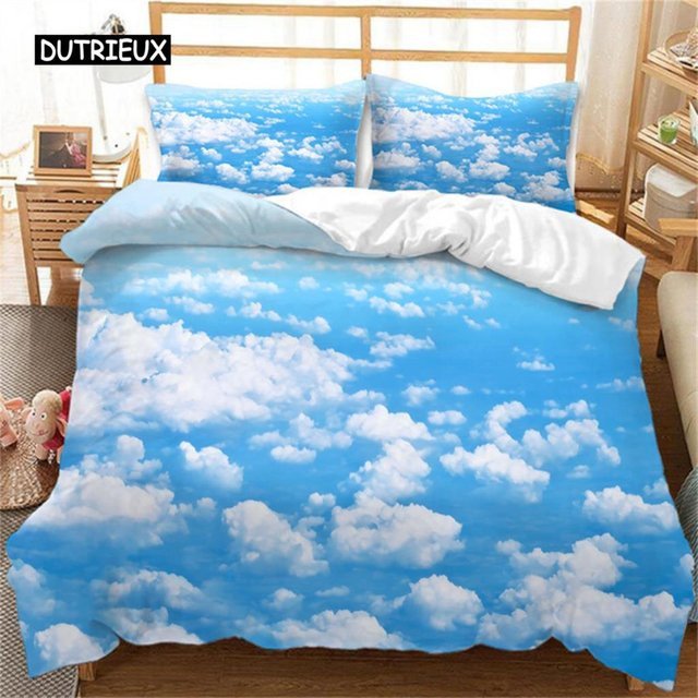 Flylo Bettwäscheset aus Mikrofaser mit Naturmotiv in Blau und Weiß, B/H: 135 x 200 cm - Bild 1