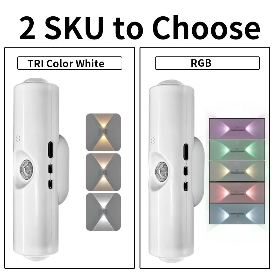 GGBEE Magnetische LED-Wandleuchte mit RGB Sonnenuntergangs-Effekt, Wiederaufladbare Nachtbeleuchtung mit Bewegungssensor für Treppen, Flur und Schlafzimmer, Weiß - Bild 2