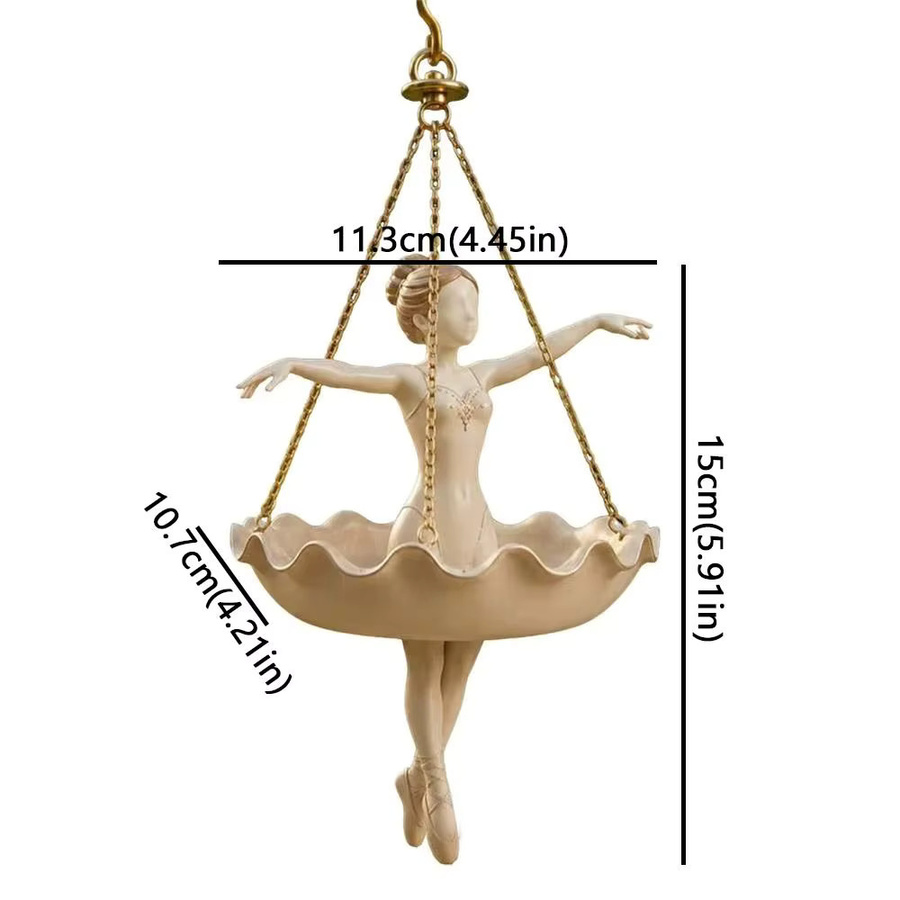 Hängender Blumentopf in Ballerina-Optik aus Harz in Weiß und Beige, Elegante Harz-Tänzerin als Pflanzgefäß für Sukkulenten und Zimmerpflanzen - Bild 1
