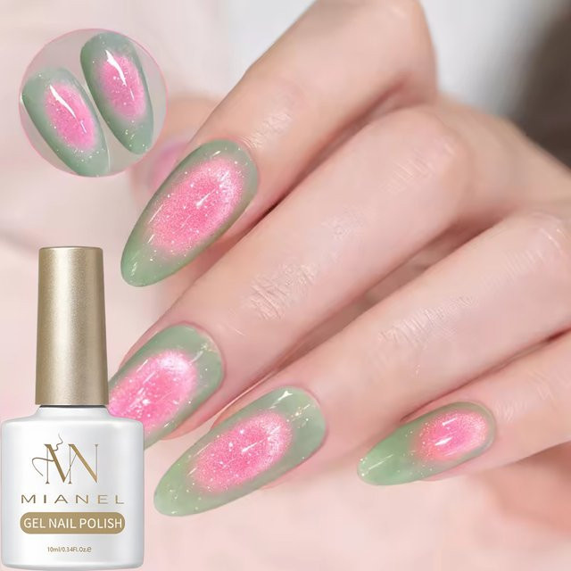 MISS MIANEL Nagellack, Glasperlen-Katzenaugen-Gel, Grün und Pink, 10 ml - Bild 1