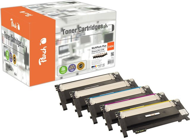Peach S404 Toner-Set für Samsung CLT-P404C, 5er Pack (2x Schwarz, Cyan, Magenta, Gelb), wiederaufbereitet, kompatibel mit Samsung Xpress C430, C430W und C480 - Bild 1