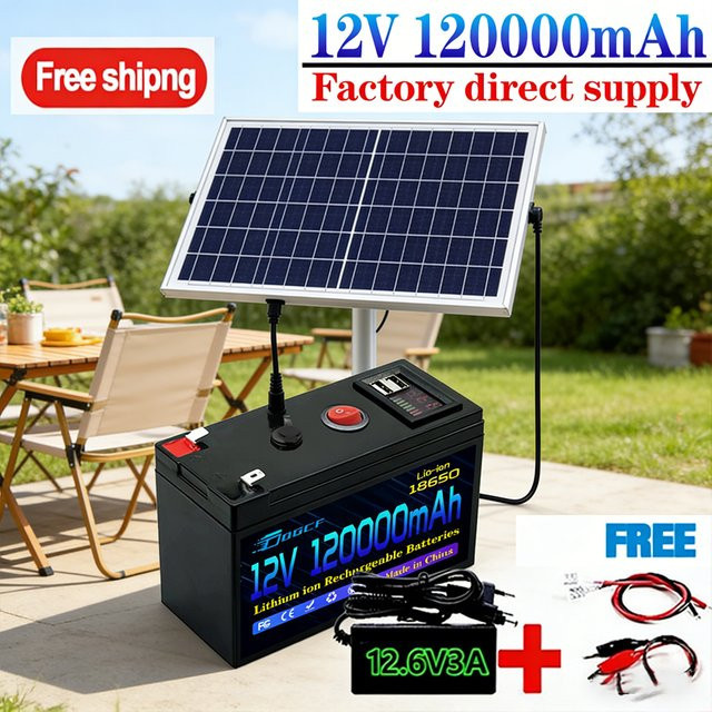 DGCF LiFePO4 Lithium-Akku 12V 100Ah mit integriertem 5V 2,1A USB-Anschluss und Leistungsanzeige in Schwarz - Bild 1