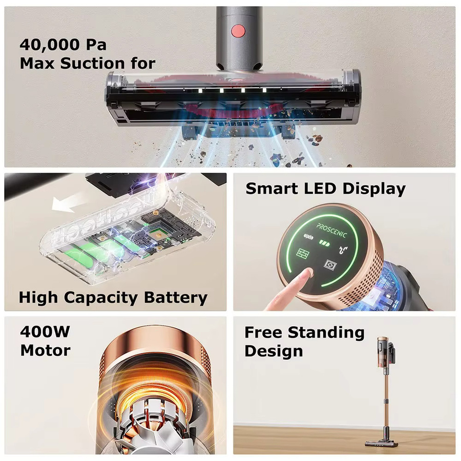 Proscenic P11 Ultra LED Kabelloser Staubsauger mit 40kPa Saugkraft, Anti-Verwicklungs-Bürste und 4-Schicht-Filtration - Bild 8