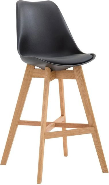 DELUKE Barhocker DUMIR Barstuhl mit Lehne in Schwarz und Eiche, moderner Tresenhocker aus Kunststoff und Holz, B/T/H: 48 x 56 x 112 cm - Bild 1