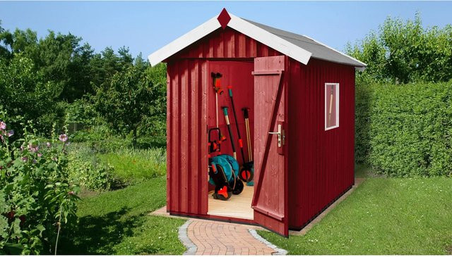 Weka Holz-Gartenhaus in Elementbauweise mit Satteldach und skandinavischem Design, Farbe Schwedenrot, B/T/H: 220 x 162 x 270 cm - Bild 1