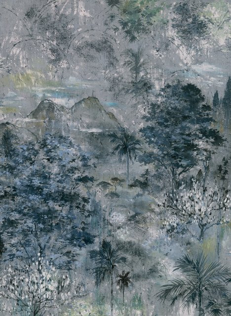 Coordonné Mural Glass Tapete in Silber und Blau aus Vlies und Vinyl - Bild 1