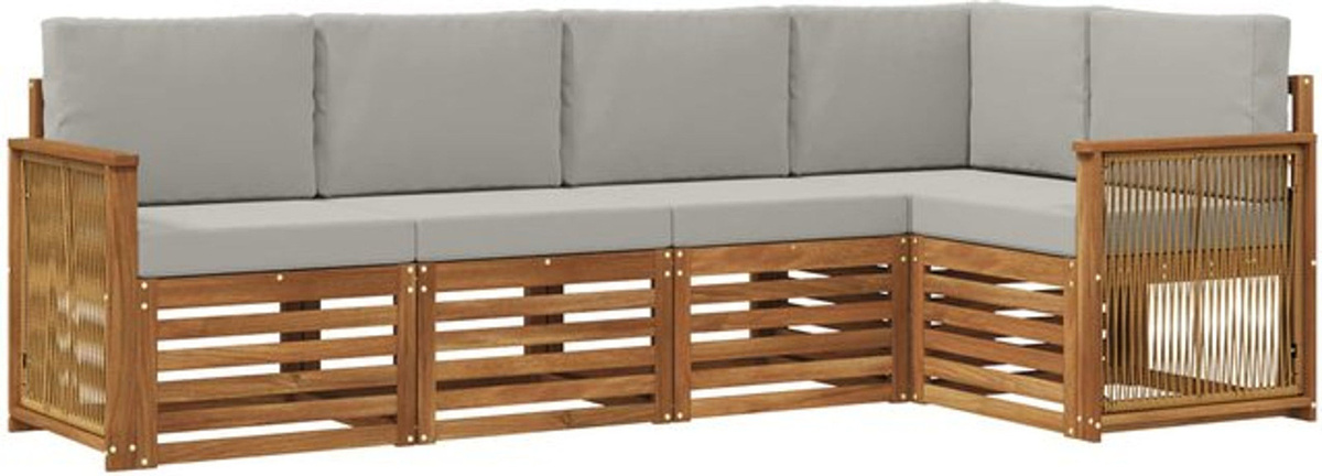 Modernes Ecksofa Set mit 4 Kissen von vidaXL in Natur und Grau aus Akazie und Polyester - Bild 1