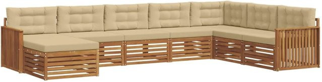 vidaXL Sofagarnitur 8-teilig in U-Form aus Massivholz Akazie in Natur und Beige mit Polsterung und Kissen - Bild 1