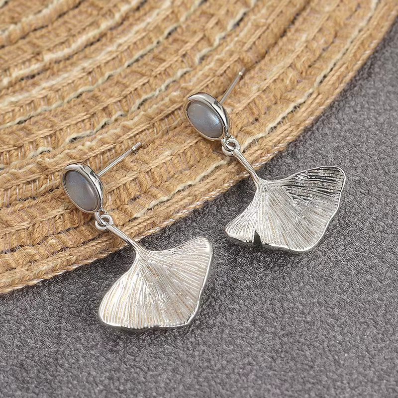 YoYo Ohrringe Ginkgo-förmig, Silber, Damen, Vintage - Bild 1