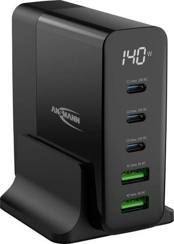 Ansmann Desktop Ladegerät DC5140PD 140W mit Display, 2x USB-A und 3x USB-C, Schwarz - Bild 1
