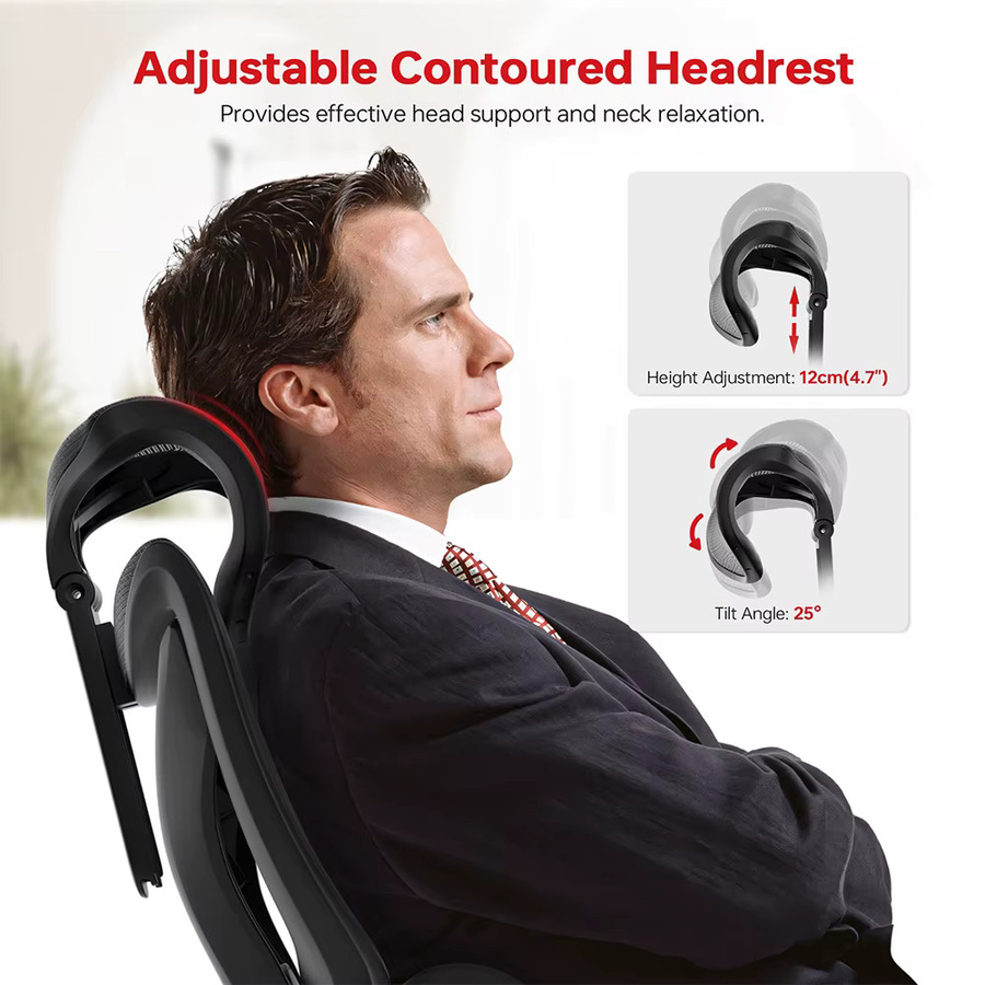 ACGAM CG-5245M Ergonomischer Gaming-Stuhl in Schwarz mit atmungsaktivem Netzstoff, verstellbarer Lendenwirbelstütze, 3D-Armlehnen und 2D-verstellbarer Kopfstütze - Bild 6