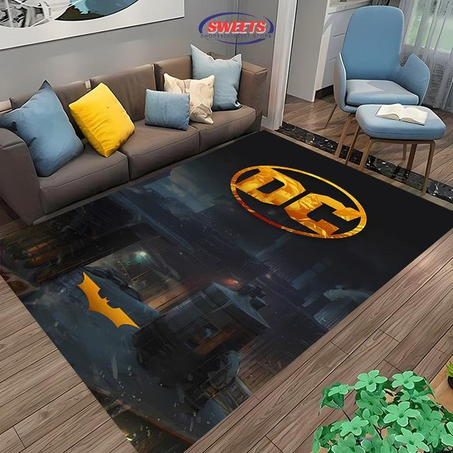 Karpetti DC Batman Logo Teppich Schwarz, Rutschfeste Bodendecke für Wohnzimmer und Kinderzimmer, B: 80 cm, T: 140 cm - Bild 1
