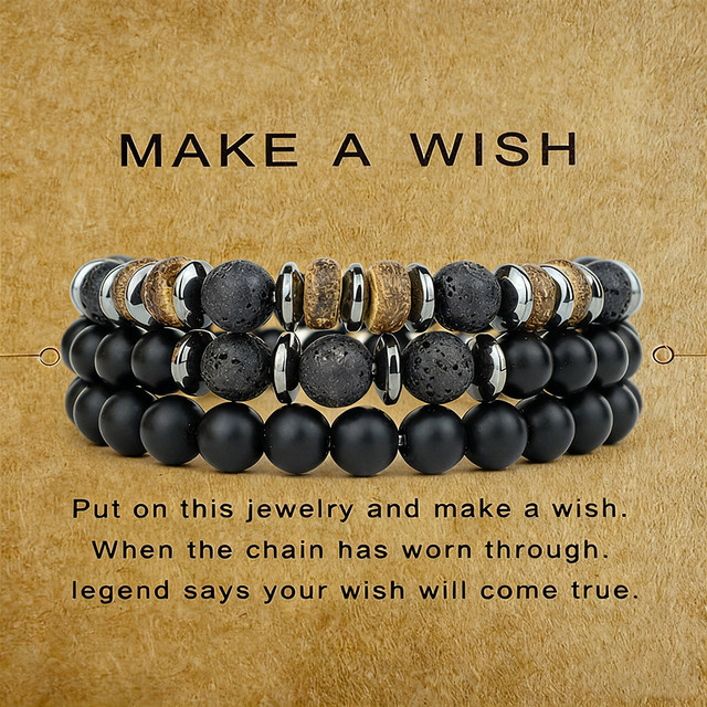 diffone Armband-Set, 8 mm Natursteinperlen, Schwarz, Herren - Bild 1