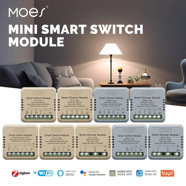 MOES Tuya Mini Smart Switch DIY Modul in Weiß mit WiFi und Zigbee zur Steuerung von Lichtschaltern via App, kompatibel mit Amazon Alexa und Google Assistant - Bild 1