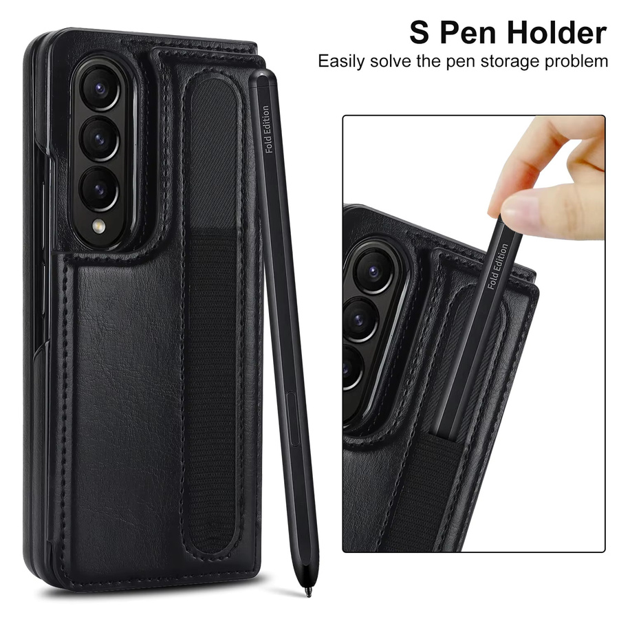 PU-Leder Geldbörsen-Handyhülle für Samsung Galaxy Z Fold 7 6 5 4 3 mit Kartenhalter und Stiftschlitz, stoßfeste Standabdeckung in Schwarz oder Braun - Bild 2