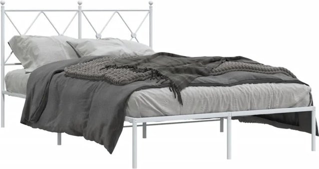 vidaXL Bettgestell aus Metall mit Kopfteil in Weiß, klassisch pulverbeschichtet, B/T/H: 120 x 190 x 90,5 cm - Bild 1