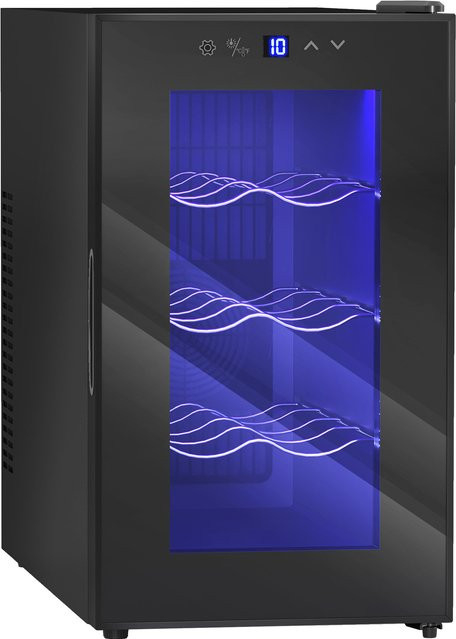 HOMCOM Weinkühlschrank mit 1 Zone für 8 Flaschen, 21 l, Schwarz, Thermoelektrische Kühlung mit UV-beständiger Glastür und LED-Beleuchtung - Bild 1