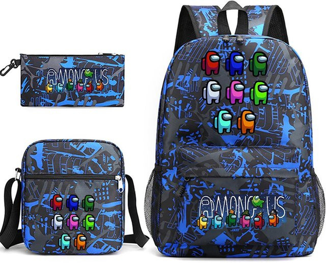 3-teiliges Schulrucksack-Set in Blau aus Oxford-Stoff mit Schultasche und Federmäppchen - Bild 1