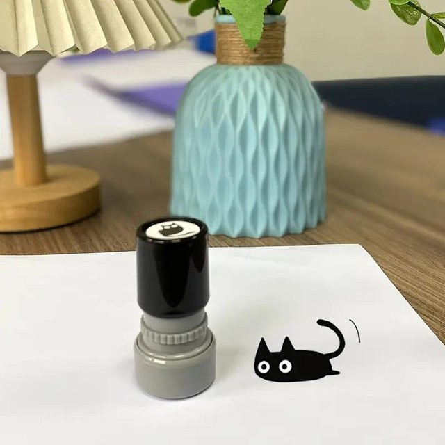 Ably-Home&Living Selbststempelnder Katzenstempel mit schwarzer Katze für Kinder DIY Basteln und Scrapbooking - Bild 1