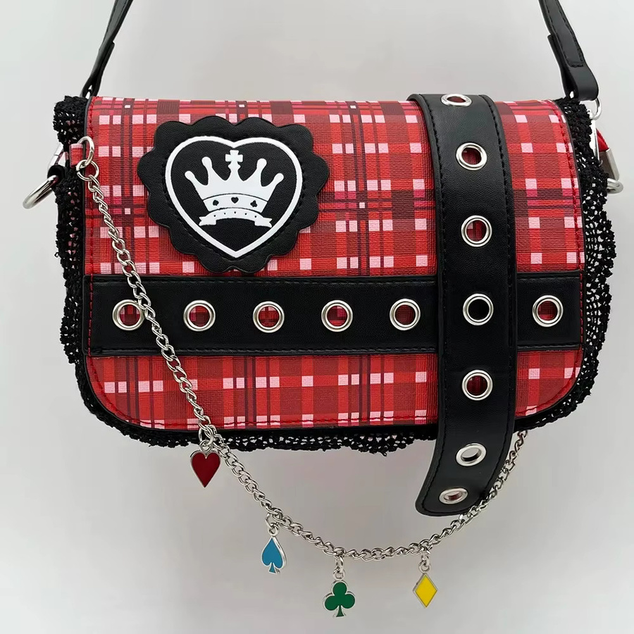 BOOCRE Anime Hinamori Amu Cosplay Umhängetasche, Red Grid Messenger, Leder Handtasche - Bild 2
