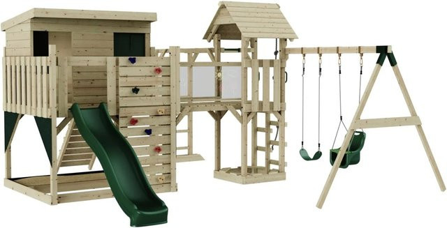 OutdoorToys Spielturm Johanna mit Babyschaukel in Dunkelgrün aus Holz und verzinktem Stahl - Bild 1