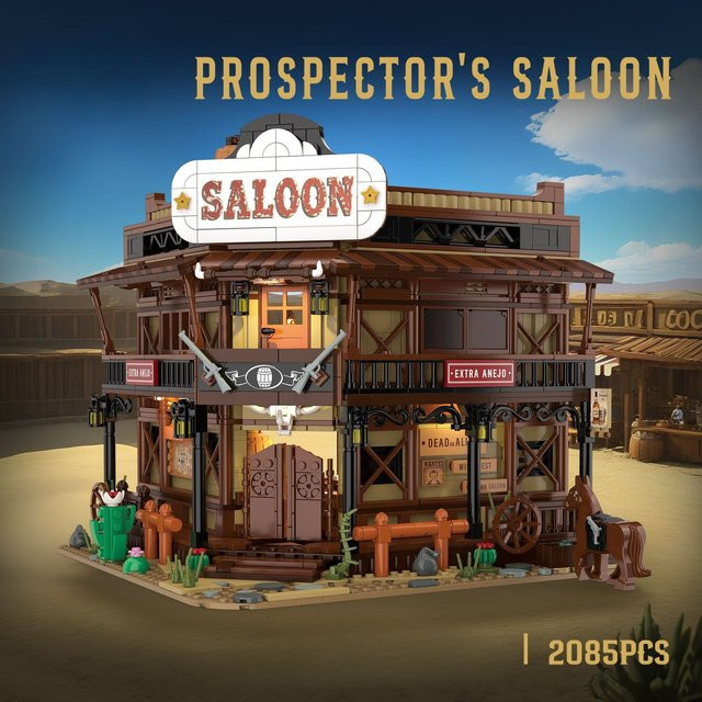 SixBricks MOC Wild West Gold Rush Saloon Bar, Western, Bausteine Set - Bild 1