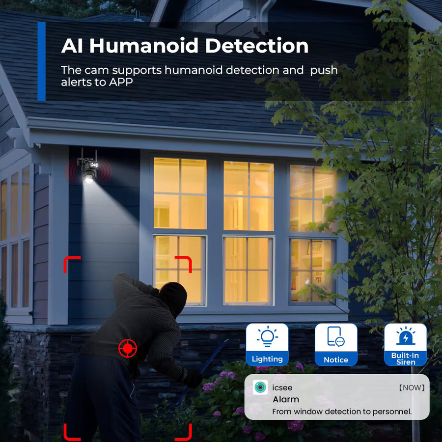 ANBIUX 8MP 4K PTZ WiFi Außenkamera mit Dual-Objektiv, Dual-Screen, AI Human Detect und Auto Tracking via iCSee App - Bild 3