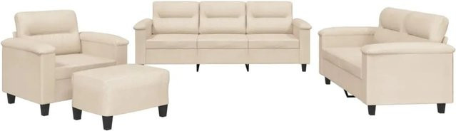 vidaXL 4-tlg Sofagarnitur aus Mikrofasergewebe in Beige mit Kissen, bestehend aus 3-Sitzer-Sofa, 2-Sitzer-Sofa, Sessel und Ottoman - Bild 1