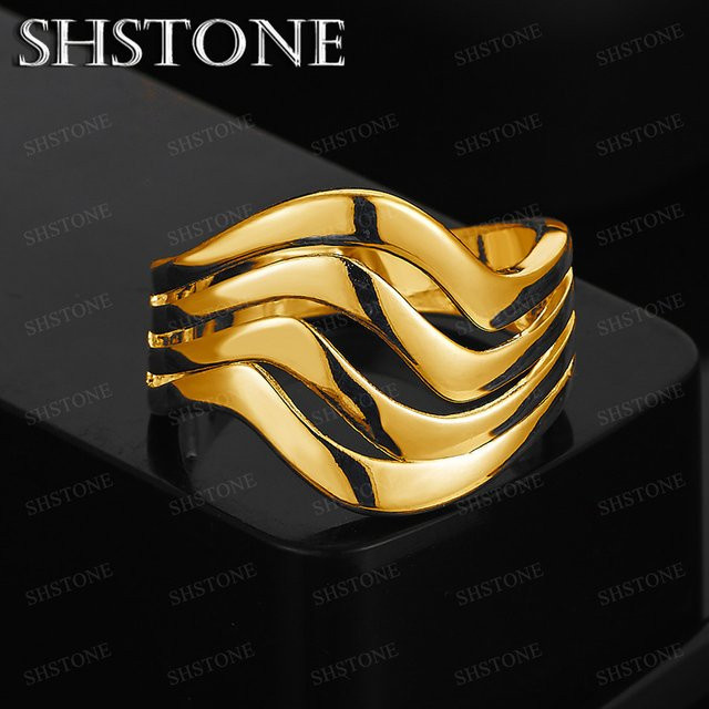 SHSTONE Ring 750 Gold, Wellenförmige Linie, Unisex - Bild 1