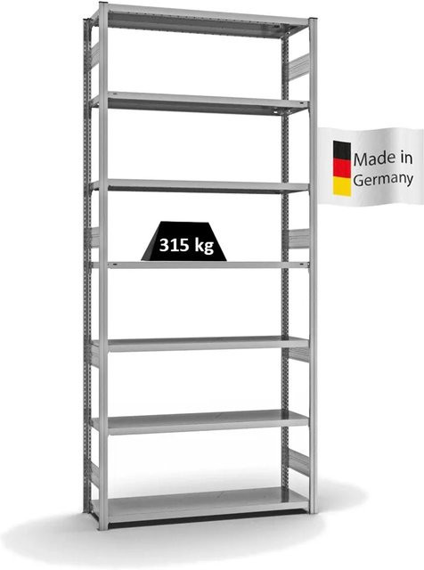 PROREGAL Fachbodenregal Stecksystem T-Profil Heavy-Duty Grundregal, 7 Ebenen, verzinkt, Farbe: Silber, H x B x T: 300 x 130 x 40 cm - Bild 1