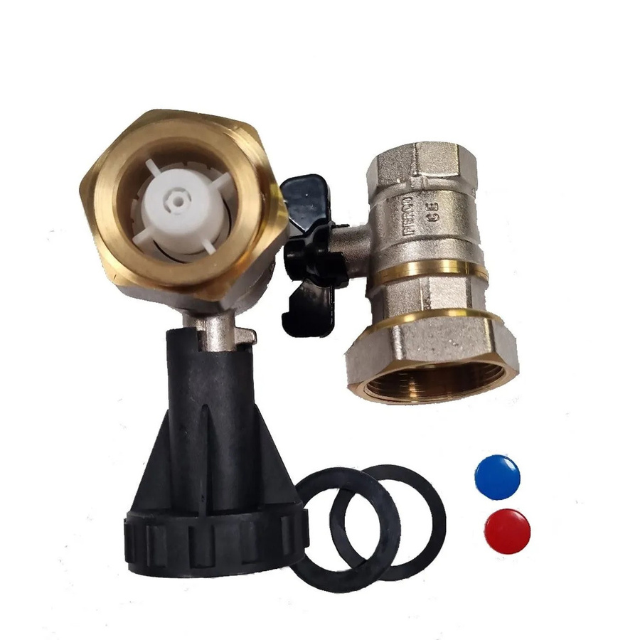 Solar+more Pumpenkugelhahn Set DN25 aus Messing mit Thermometer und T-Griff in Silber - Bild 2