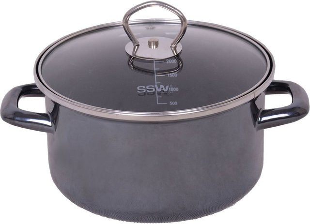 SSW Black Tiger Kochtopf mit Glasdeckel, emailliert, Schwarz, Durchmesser: 24 cm, Volumen: 6,1 l - Bild 1