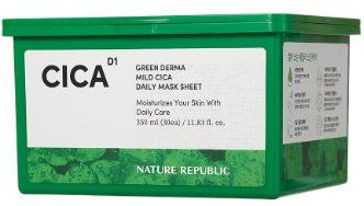 Nature Republic Green Derma Mild Cica Tuchmaske, 30 Blätter, Empfindliche Haut - Bild 1