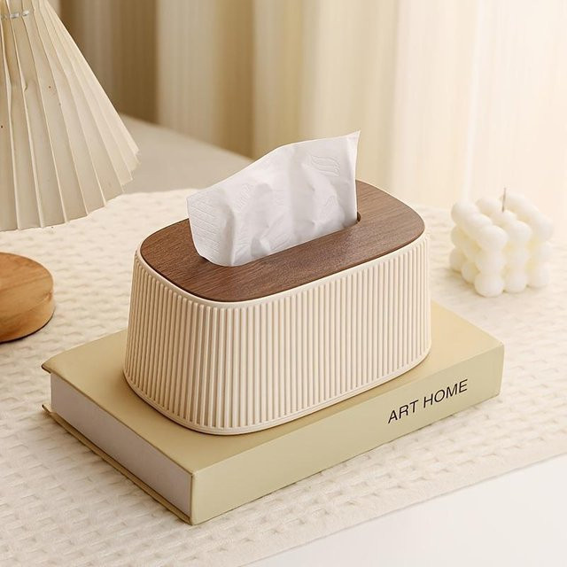 Binchi Taschentuchbox aus Bambus und Kunststoff in Gelb und Beige - Bild 1