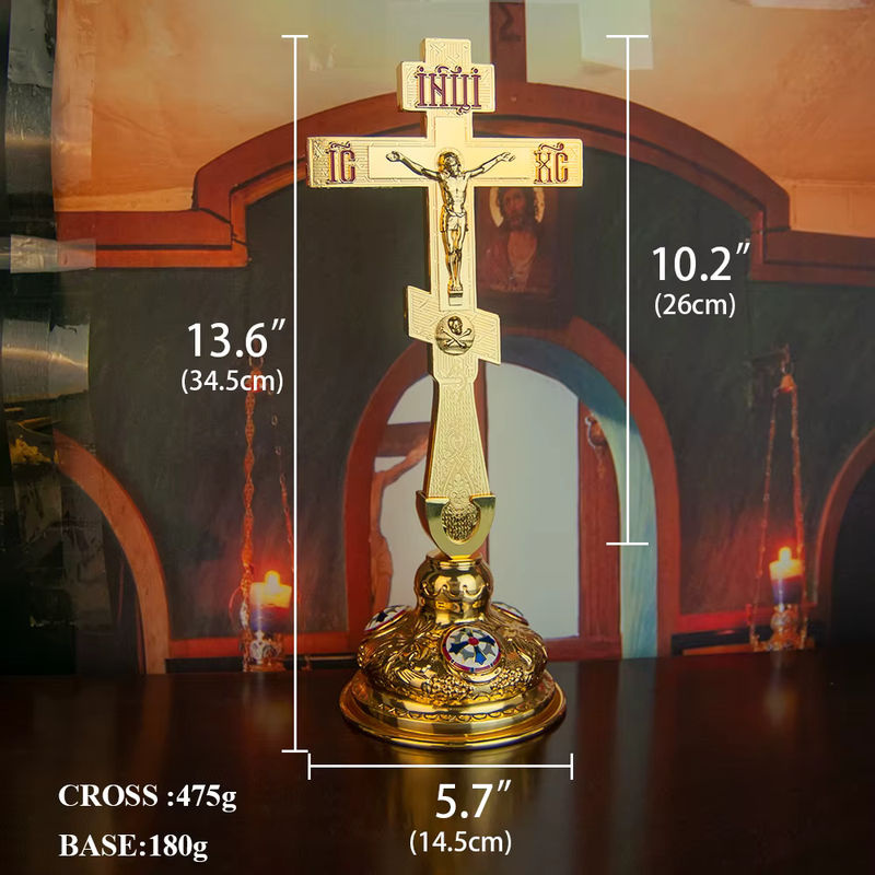 HTISOK Östliches orthodoxes Kreuz aus Metall in Gold als Kirchendekoration und Gebetszubehör - Bild 2